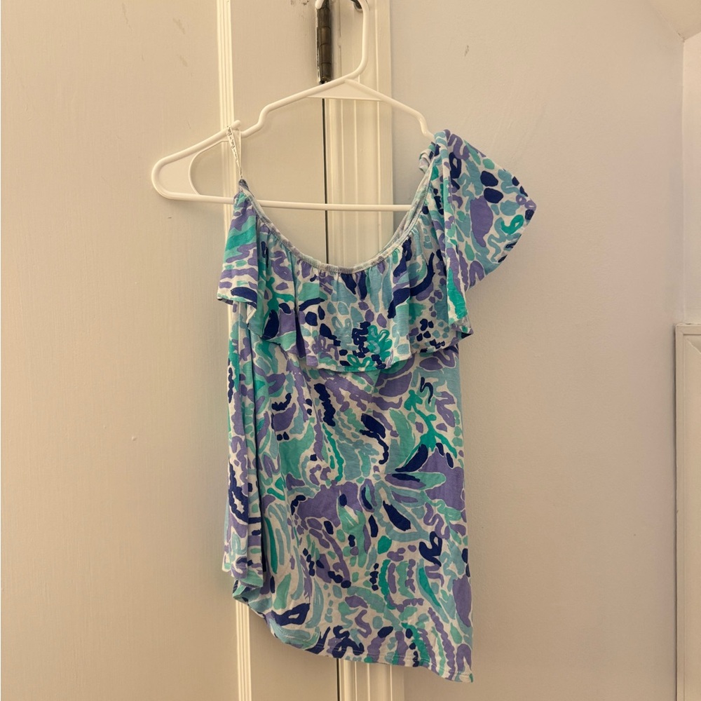 Lilly Pulitzer - One-Shoulder Ruffle Women’s Top in Aqua & Lavender